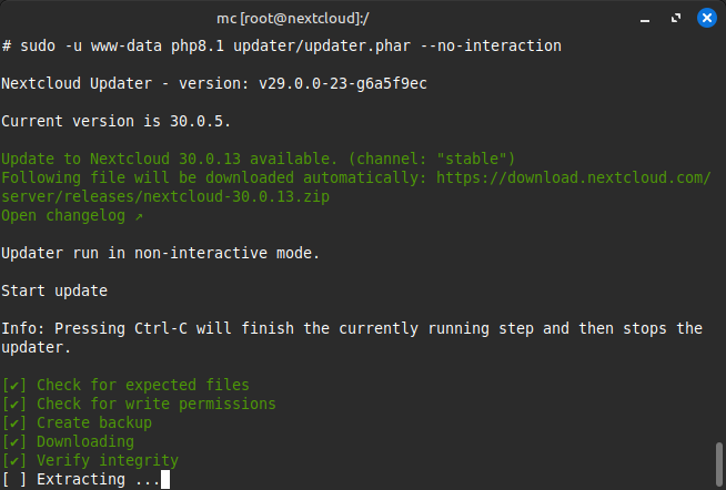 Actualización CLI de Nextcloud