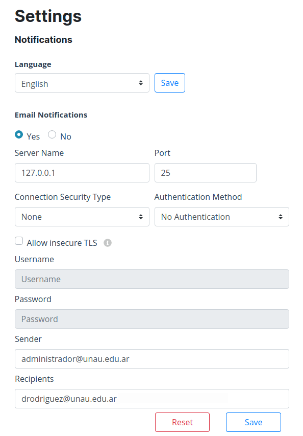 Opciones de configuración